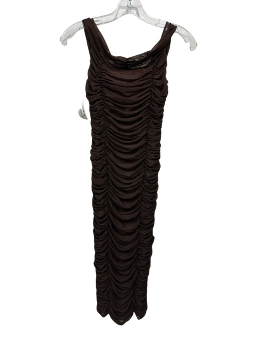 Majorelle Size XS Brown Nylon Off Shoulder Ruched Interior Bra Below knee Dress Brown / XS