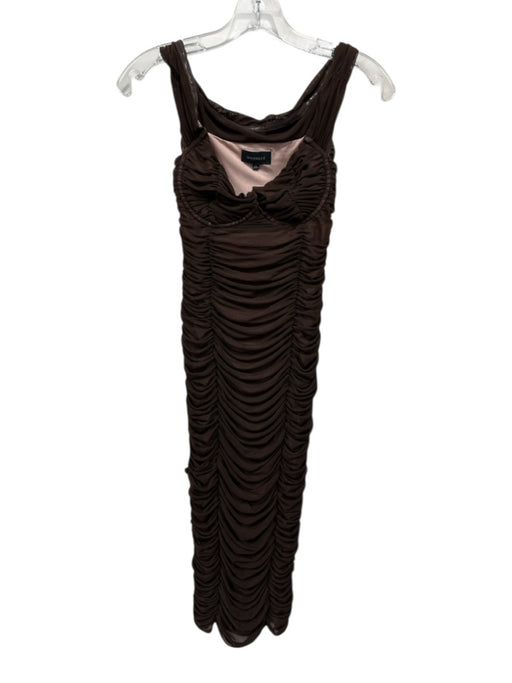 Majorelle Size XS Brown Nylon Off Shoulder Ruched Interior Bra Below knee Dress Brown / XS