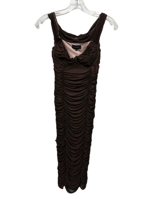 Majorelle Size XS Brown Nylon Off Shoulder Ruched Interior Bra Below knee Dress Brown / XS