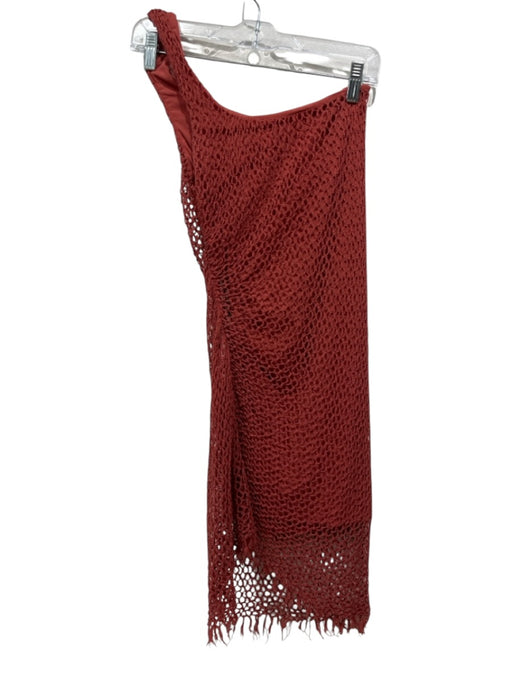 IRO Size 34 Burnt Orange Cotton Blend Netting Overlay One Shoulder Dress Burnt Orange / 34
