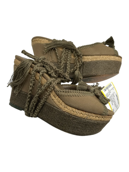 Yves Saint Laurent Shoe Size 37 Taupe Canvas Rope Platform Peep Toe Wedges Taupe / 37