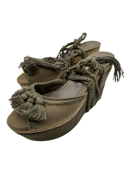 Yves Saint Laurent Shoe Size 37 Taupe Canvas Rope Platform Peep Toe Wedges Taupe / 37