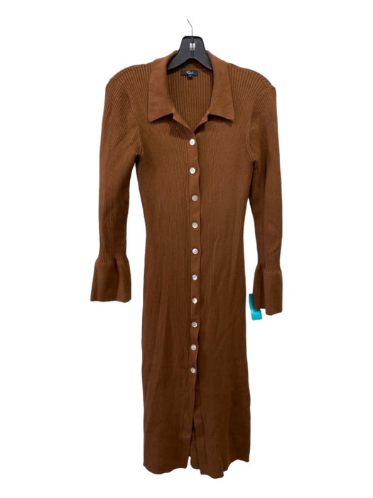 Rails Size S Brown Cotton Blend Ribbed Collared Button Up Long Sleeve Midi Dress Brown / S