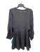 MNG Size S Black Cotton Blend round split neck Balloon Sleeve Tassel Dress Black / S