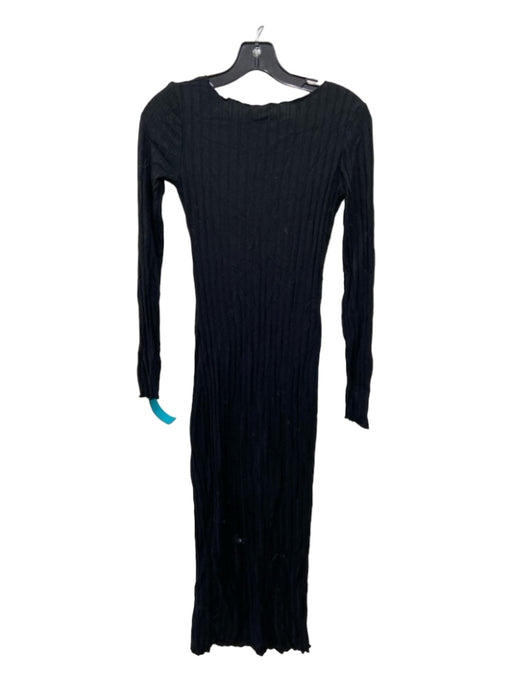 Zara Size S Black Viscose Blend Ribbed Long Sleeve Front Slit Midi Dress Black / S