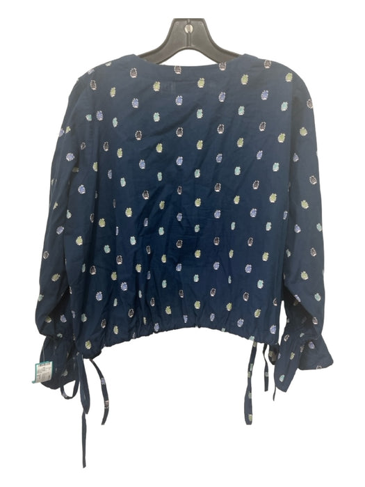 Fragonard Size S Navy & Multi Cotton Printed V Neck Long Sleeve Top Navy & Multi / S