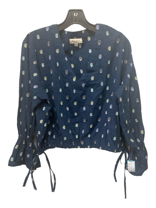 Fragonard Size S Navy & Multi Cotton Printed V Neck Long Sleeve Top Navy & Multi / S