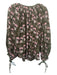 Fragonard Size S Green & Pink Cotton Floral V Neck Long Sleeve Peasant Top Green & Pink / S