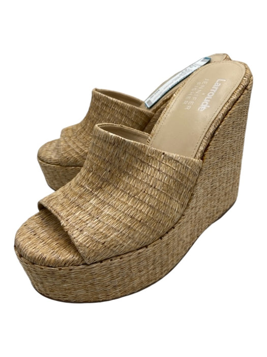 Larroude Shoe Size 6.5 Beige Jute Open Toe & Heel Woven Platform Wedges Beige / 6.5