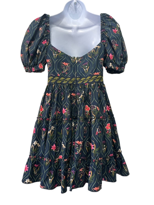 Agua by Agua Bendita Size S navy blue & multi Cotton Scoop Neck Floral Dress navy blue & multi / S