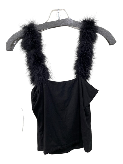 Reformation Size S Black Tencel Blend Feathers Square Neck Sleeveless Top Black / S