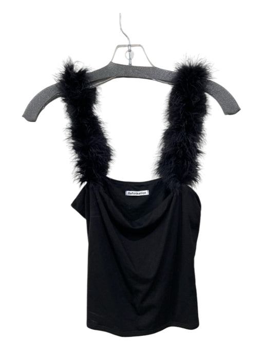 Reformation Size S Black Tencel Blend Feathers Square Neck Sleeveless Top Black / S