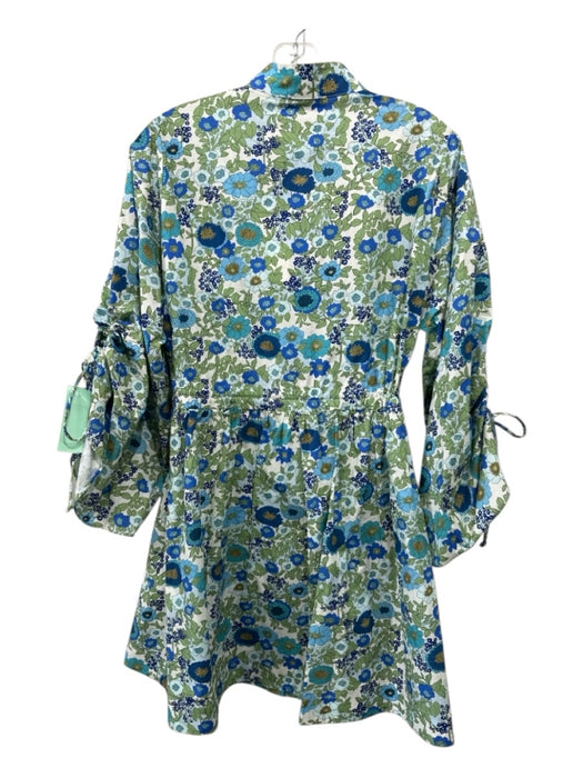 Alemais Size 2 Green, Blue, White Cotton Floral Button Down 3/4 Sleeve Dress Green, Blue, White / 2