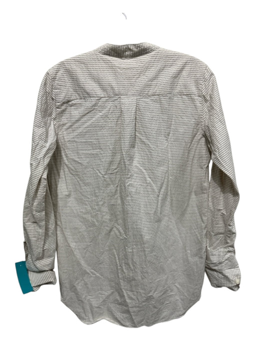 Ann Mashburn Size XS White & Beige Cotton Seersucker V Neck Long Sleeve Top White & Beige / XS