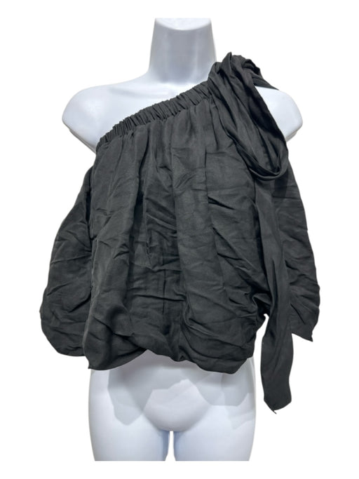 Bondi Born Size Small Black Linen Blend One Shoulder Elastic Detail Tie Top Black / Small