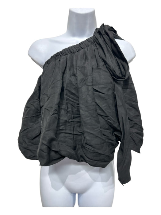 Bondi Born Size Small Black Linen Blend One Shoulder Elastic Detail Tie Top Black / Small