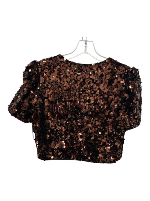 Ganni Size 36 Brown & Black Polyester Blend All Over Sequins Tie Front Top Brown & Black / 36