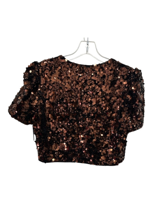 Ganni Size 36 Brown & Black Polyester Blend All Over Sequins Tie Front Top Brown & Black / 36