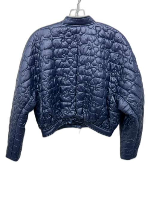Ganni Size 34 Dark Blue Polyamide Quilted Button Front Bomber Puffer Jacket Dark Blue / 34