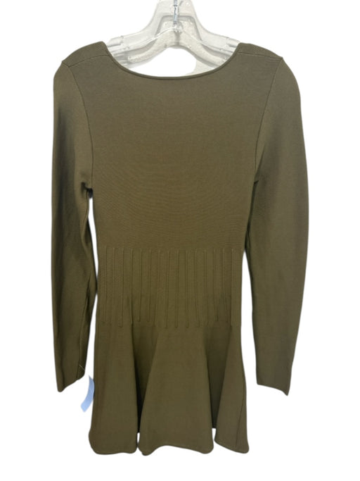 Staud Size S Green Ribbed Detail Long Sleeve Square Neck Dress Green / S
