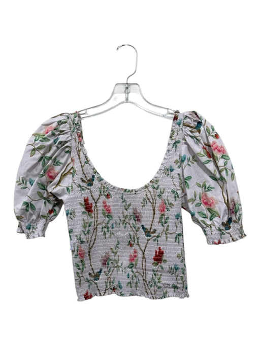 Hill House Size XS White, Green, Multi Cotton Smocked Floral Print Top White, Green, Multi / XS