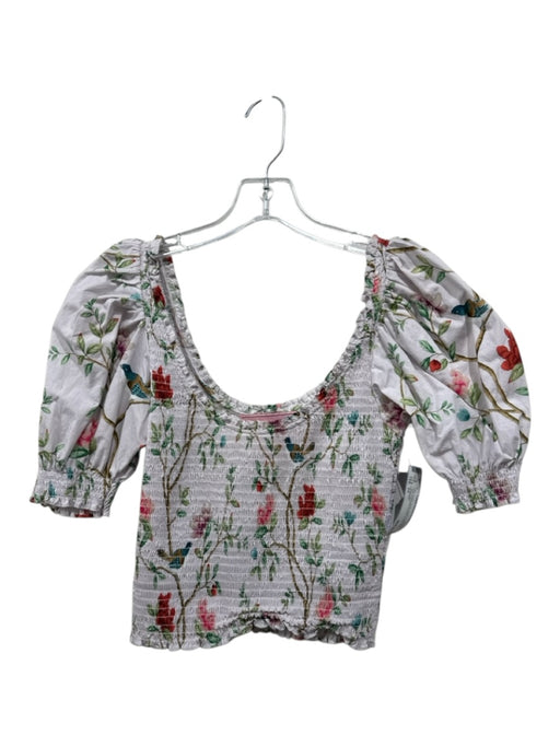 Hill House Size XS White, Green, Multi Cotton Smocked Floral Print Top White, Green, Multi / XS