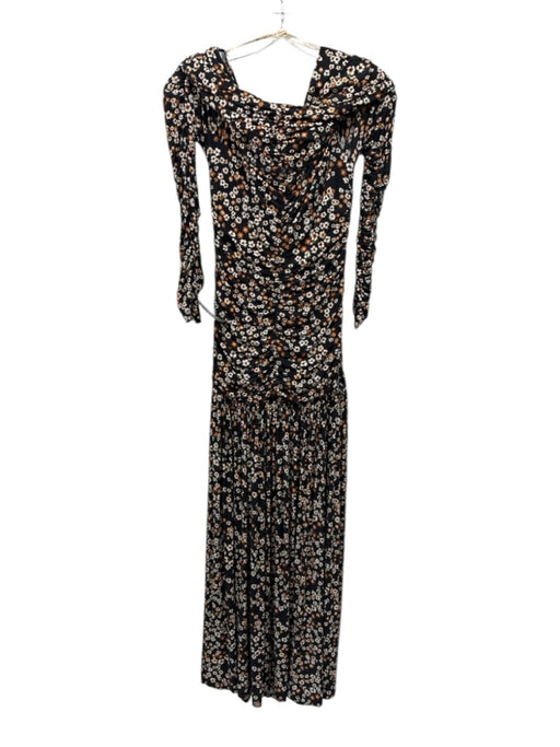 Farm Rio Size S Black, Orange, Multi Viscose Rouched Floral Print Draped Dress Black, Orange, Multi / S