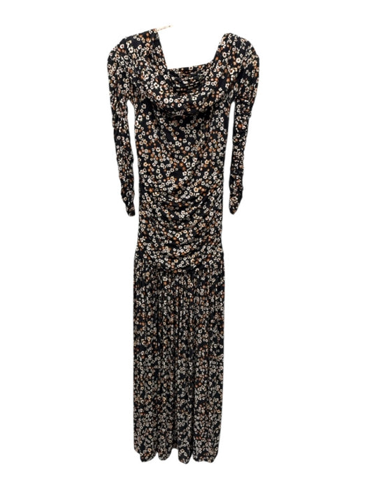 Farm Rio Size S Black, Orange, Multi Viscose Rouched Floral Print Draped Dress Black, Orange, Multi / S