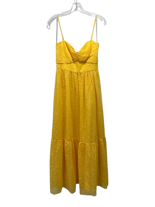 ML Monique Lhuillier Size 6 Lemon Yellow Polyester Spaghetti Strap Tiered Dress Lemon Yellow / 6