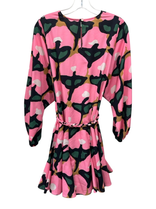 Rhode Size Est Small Pink, Green, Brown Long semi sheer sleeves godet hem Dress Pink, Green, Brown / Est Small