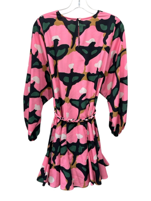 Rhode Size Est Small Pink, Green, Brown Long semi sheer sleeves godet hem Dress Pink, Green, Brown / Est Small