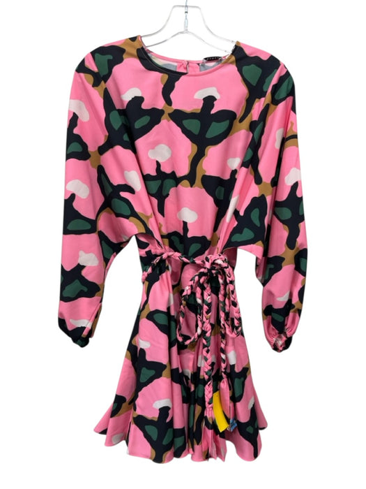 Rhode Size Est Small Pink, Green, Brown Long semi sheer sleeves godet hem Dress Pink, Green, Brown / Est Small