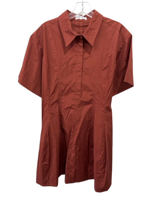 A.L.C. Size 12 Brown Red Cotton Blend Short Sleeve Paneled Quarter Button Dress Brown Red / 12