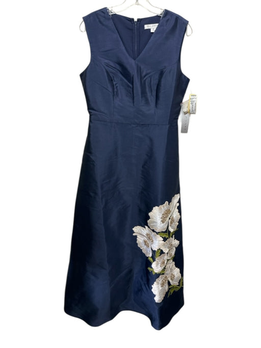 Kay Unger Size 8 Navy, White, Green Polyester Sleeveless Floral Beaded Gown Navy, White, Green / 8