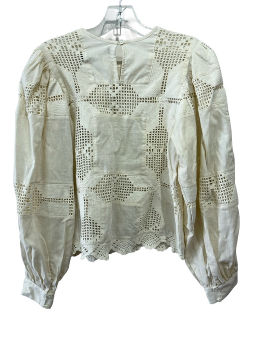 Magali Pascal Size XS Beige White Linen & Cotton grid lace Keyhole Back Top Beige White / XS