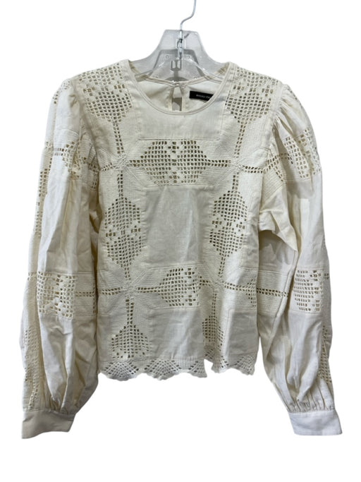 Magali Pascal Size XS Beige White Linen & Cotton grid lace Keyhole Back Top Beige White / XS