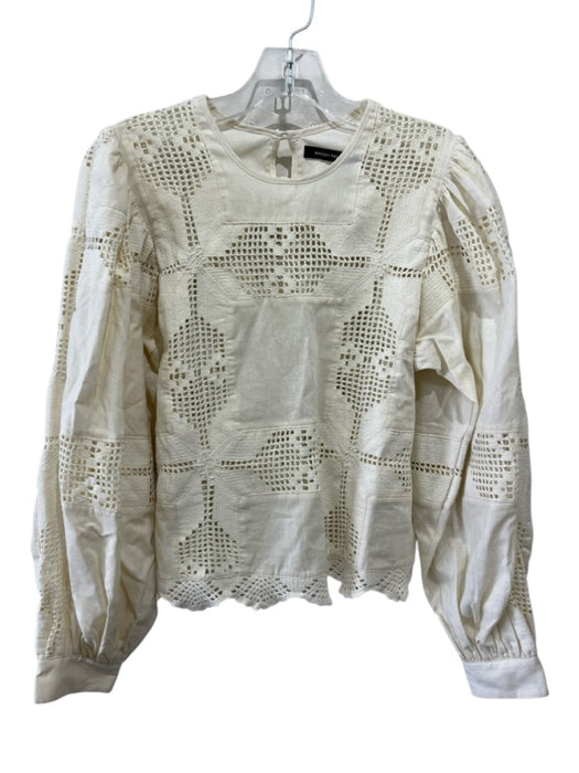 Magali Pascal Size XS Beige White Linen & Cotton grid lace Keyhole Back Top Beige White / XS