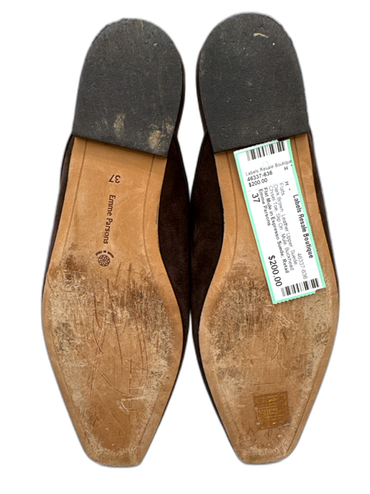 Emme Parsons Shoe Size 37 Dark Brown Leather Upper Suede Chisel Toe Mule Flats Dark Brown / 37