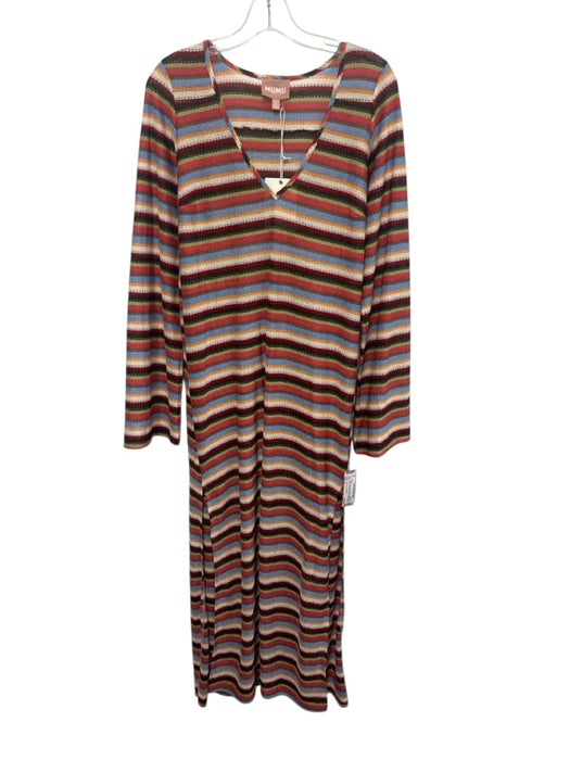 Show Me Your Mumu Size S Pink, Brown, Multi Long Sleeve Striped Coverup Dress Pink, Brown, Multi / S