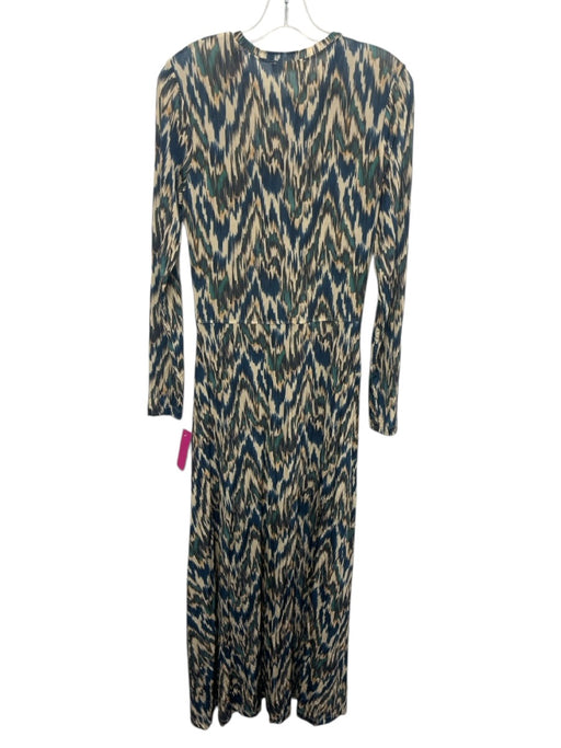Ulla Johnson Size S Blue, Green, Beige Rayon & Elastane Long Sleeve Maxi Dress Blue, Green, Beige / S