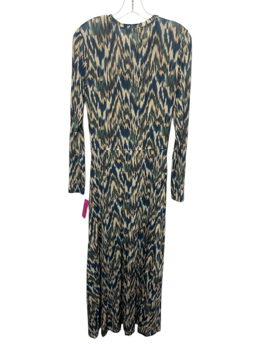 Ulla Johnson Size S Blue, Green, Beige Rayon & Elastane Long Sleeve Maxi Dress Blue, Green, Beige / S
