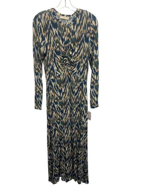 Ulla Johnson Size S Blue, Green, Beige Rayon & Elastane Long Sleeve Maxi Dress Blue, Green, Beige / S