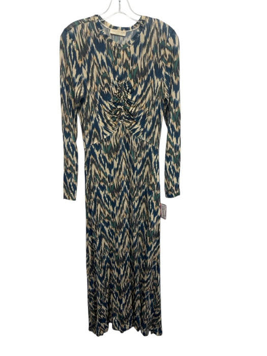 Ulla Johnson Size S Blue, Green, Beige Rayon & Elastane Long Sleeve Maxi Dress Blue, Green, Beige / S