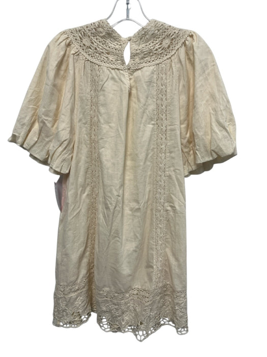 Zara Size XS Cream Cotton Blend Short Sleeve Crochet Lace Mini Dress Cream / XS