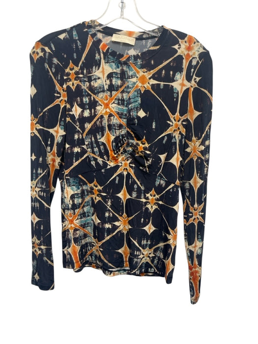 Ulla Johnson Size S navy blue, orange, multi Rayon & Elastane Long Sleeve Top navy blue, orange, multi / S