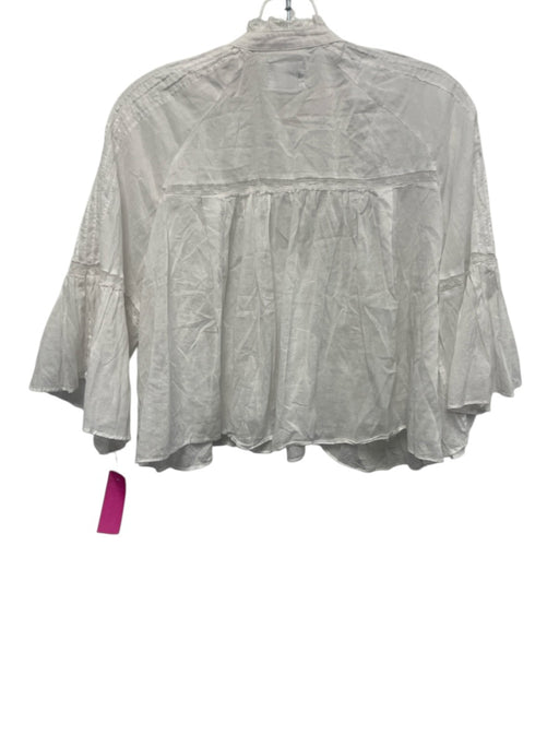 Marant Etoile Size 38 White Cotton 1/2 Bell Sleeve Crochet Lace Pintuck Top White / 38