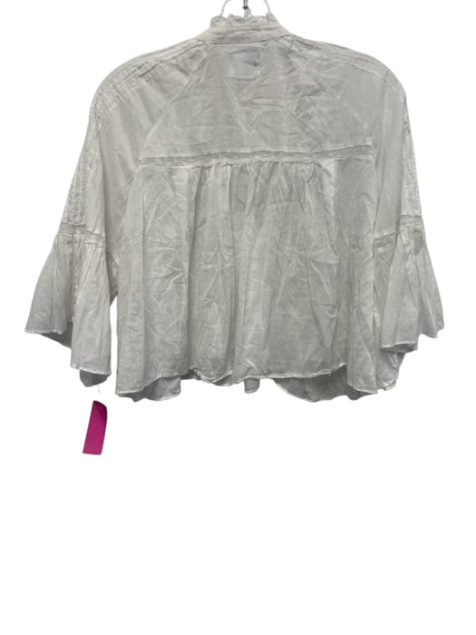 Marant Etoile Size 38 White Cotton 1/2 Bell Sleeve Crochet Lace Pintuck Top White / 38