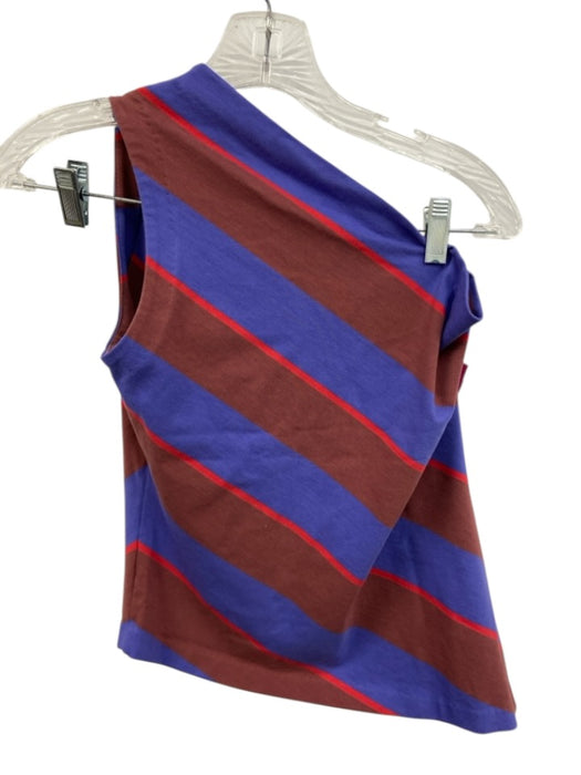 Staud Size Small Red, Purple, Brown Cotton Sleeveless Striped One Shoulder Top Red, Purple, Brown / Small