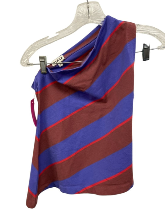 Staud Size Small Red, Purple, Brown Cotton Sleeveless Striped One Shoulder Top Red, Purple, Brown / Small