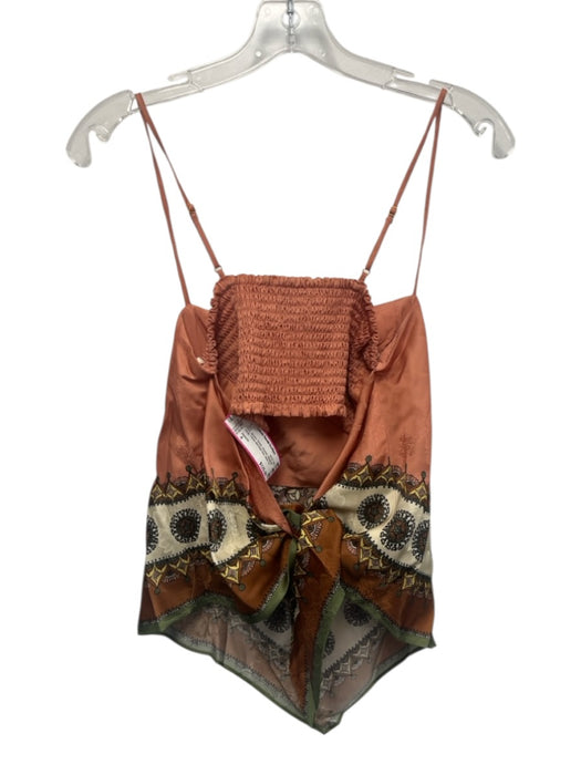 Alemais Size 4 Pink, Brown, Green Viscose Spaghetti Strap Floral Back Tie Top Pink, Brown, Green / 4